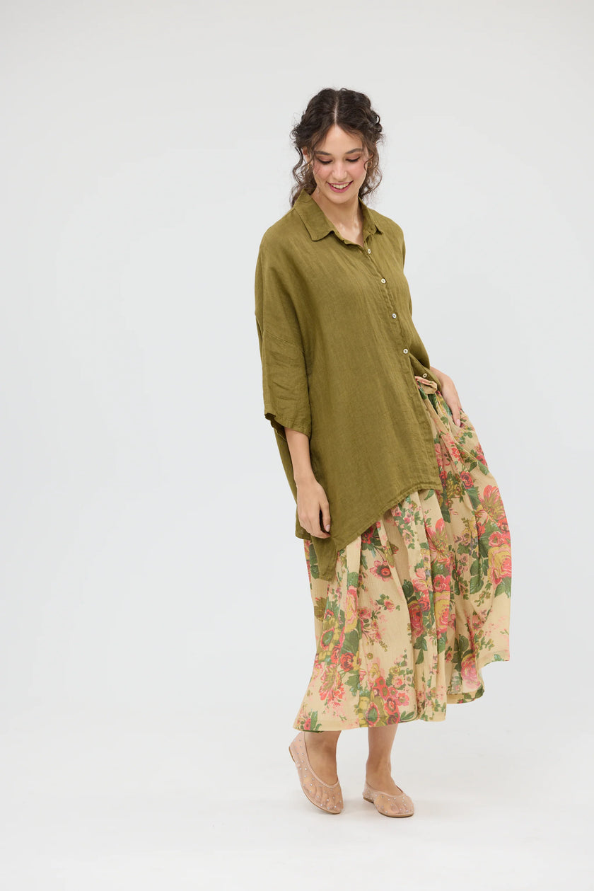 Miss Rose Sister Violet Teddie Linen Shirt Olive