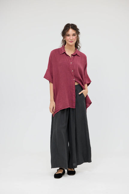 Miss Rose Sister Violet Teddie Linen Shirt Berry