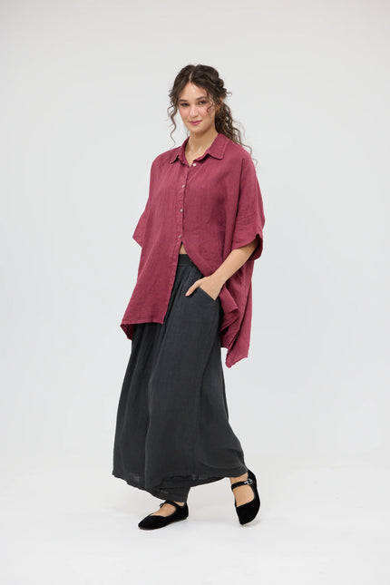 Miss Rose Sister Violet Teddie Linen Shirt Berry