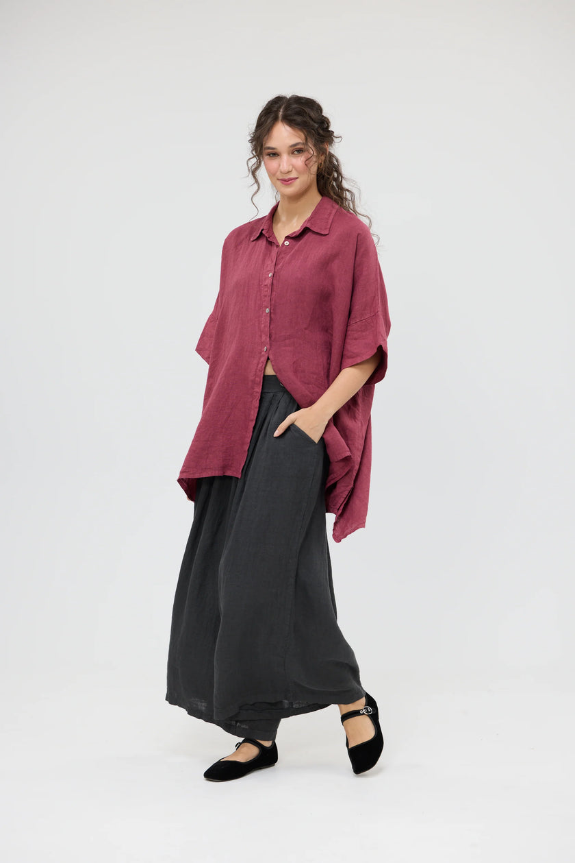Miss Rose Sister Violet Teddie Linen Shirt Berry