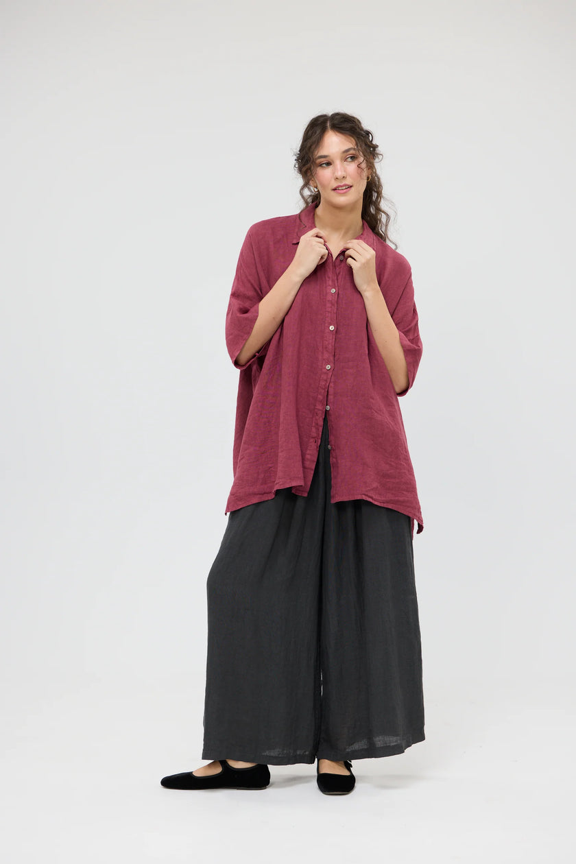 Miss Rose Sister Violet Teddie Linen Shirt Berry