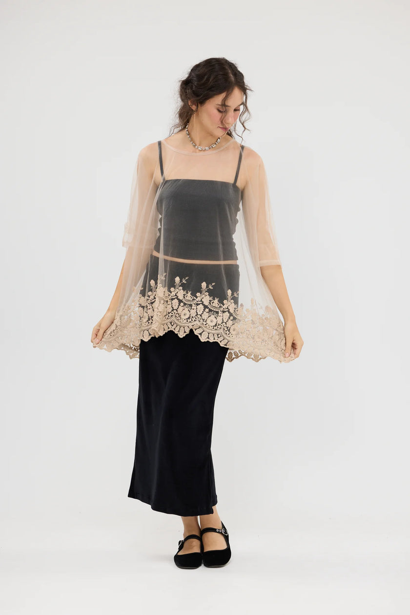 Miss Rose Sister Violet Chantilly Lace Edged Top Champagne