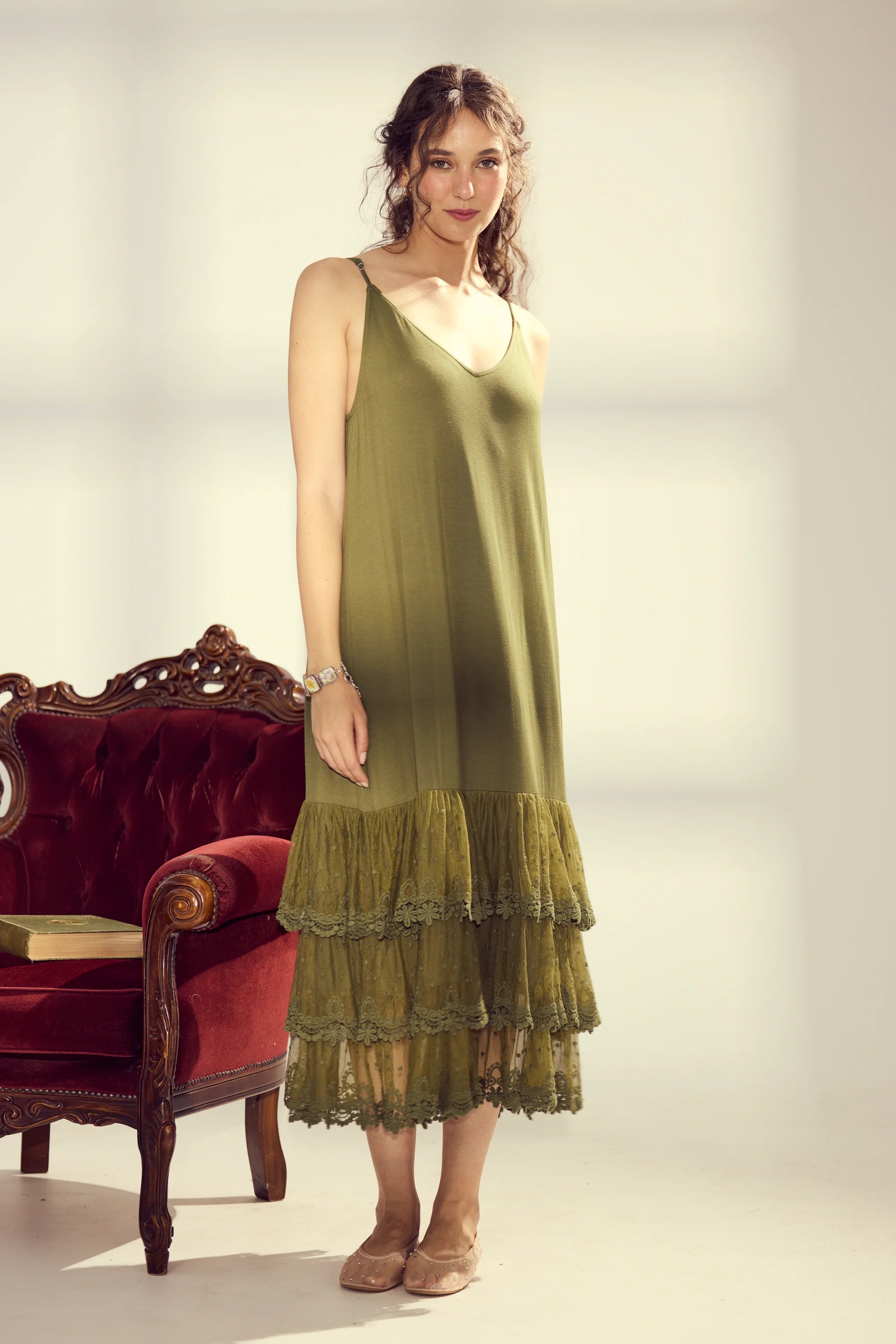 Miss Rose Sister Violet Evangeline Slip Dress Moss