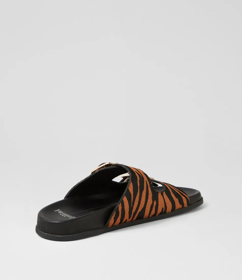 Mollini Harvi Black/ Tan Pony Leather Slides