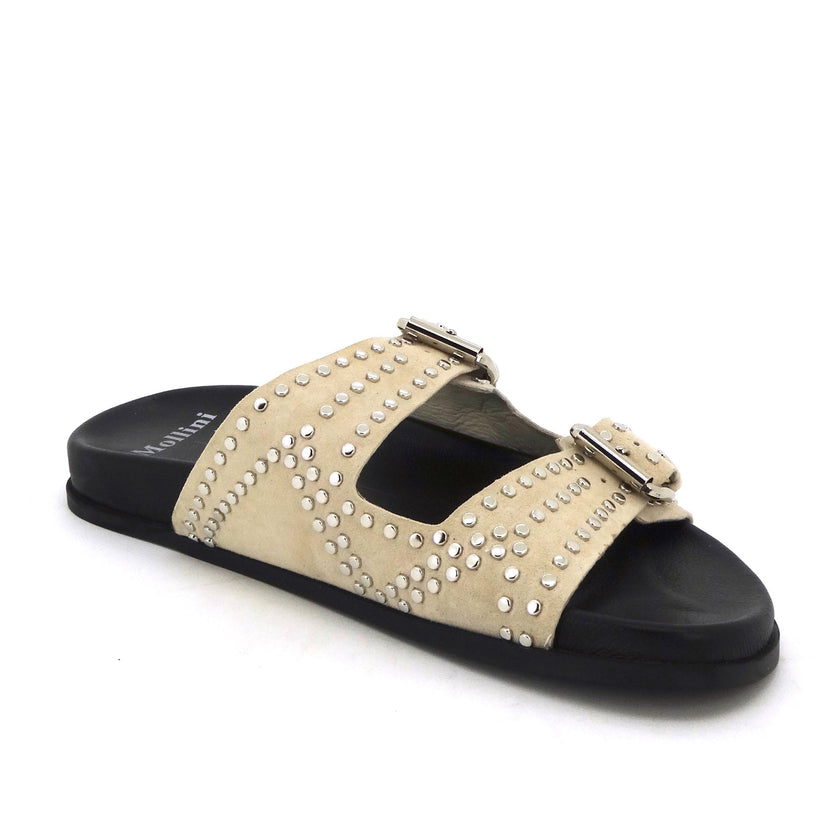 Mollini Heire Stone Suede Studded Slides