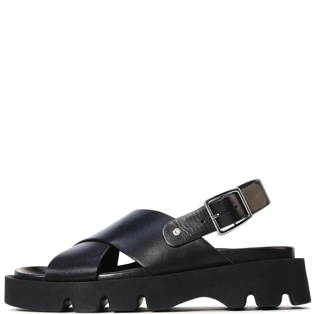 EOS Monnis Black Leather Flatform Sandals