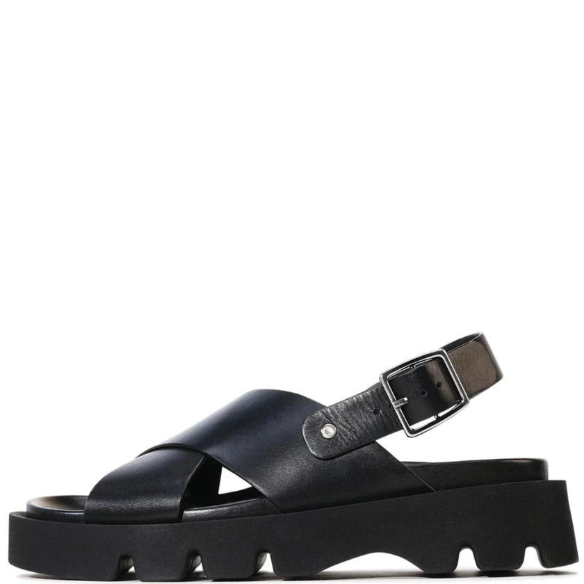 EOS Monnis Black Leather Flatform Sandals