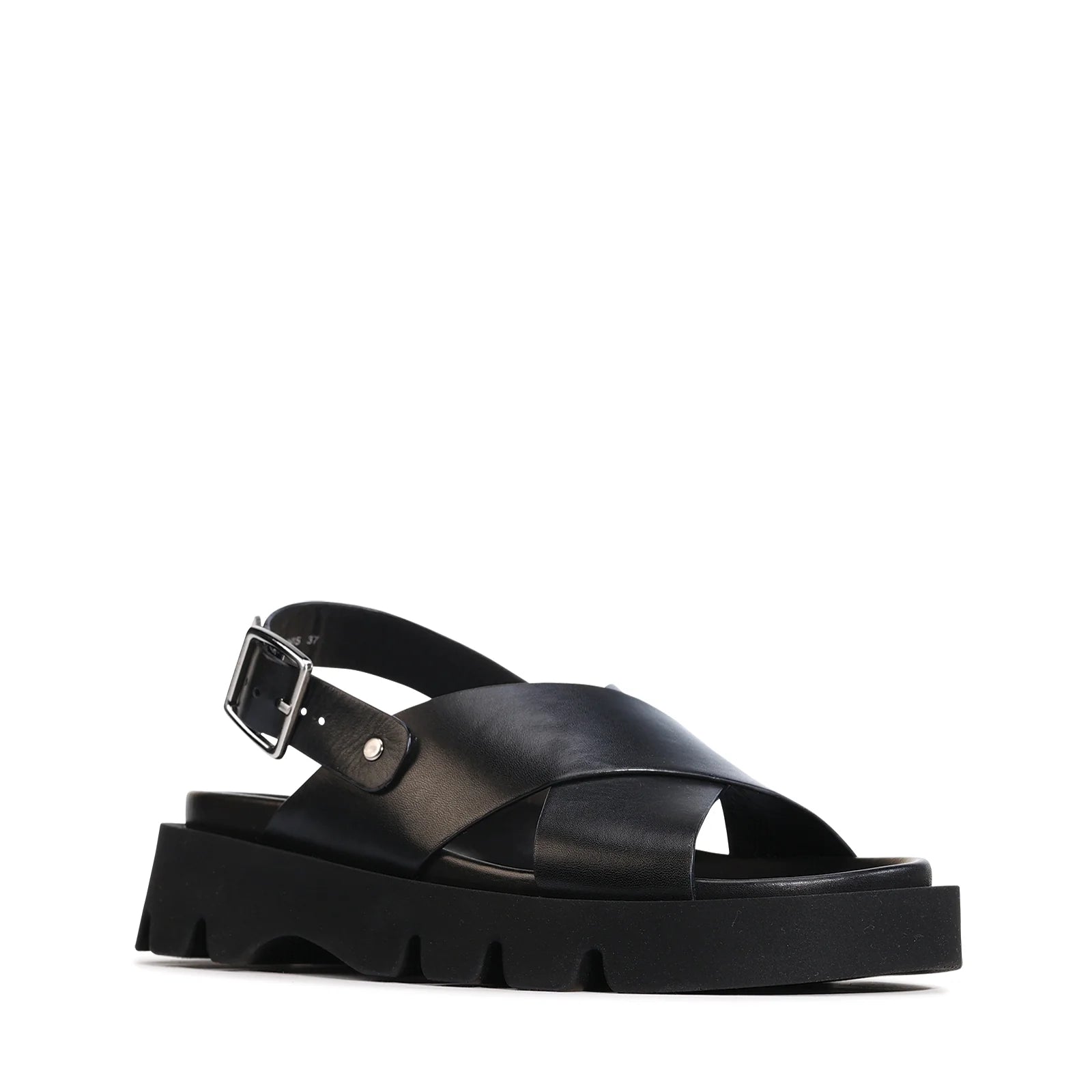 EOS Monnis Black Leather Flatform Sandals