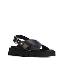 Load image into Gallery viewer, EOS Monnis Black Leather Flatform Sandals
