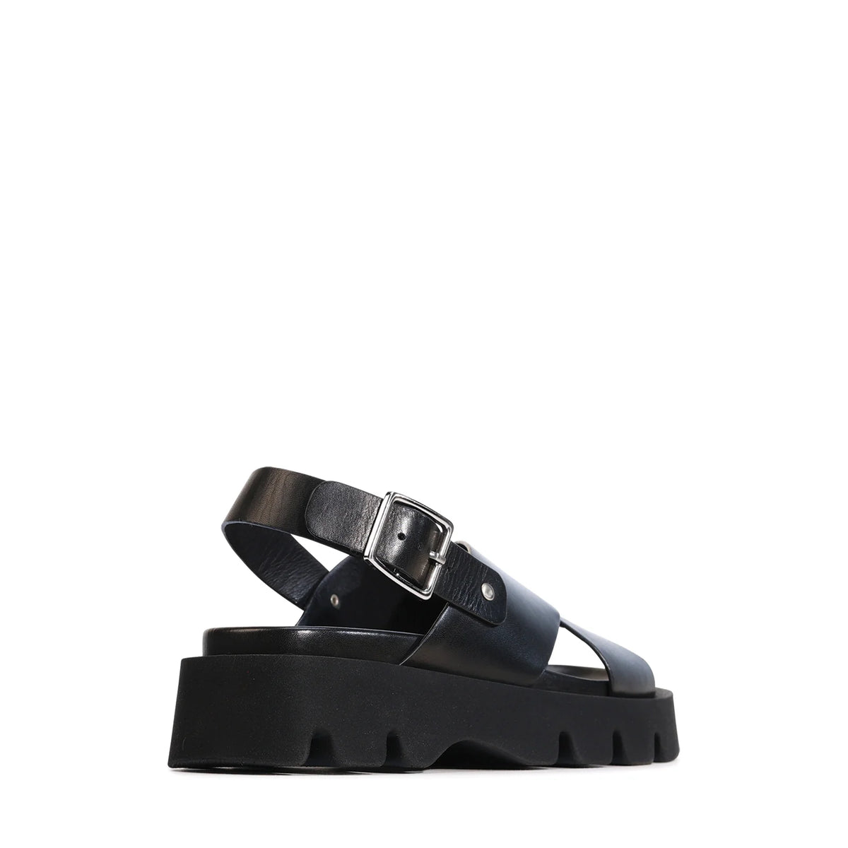 EOS Monnis Black Leather Flatform Sandals
