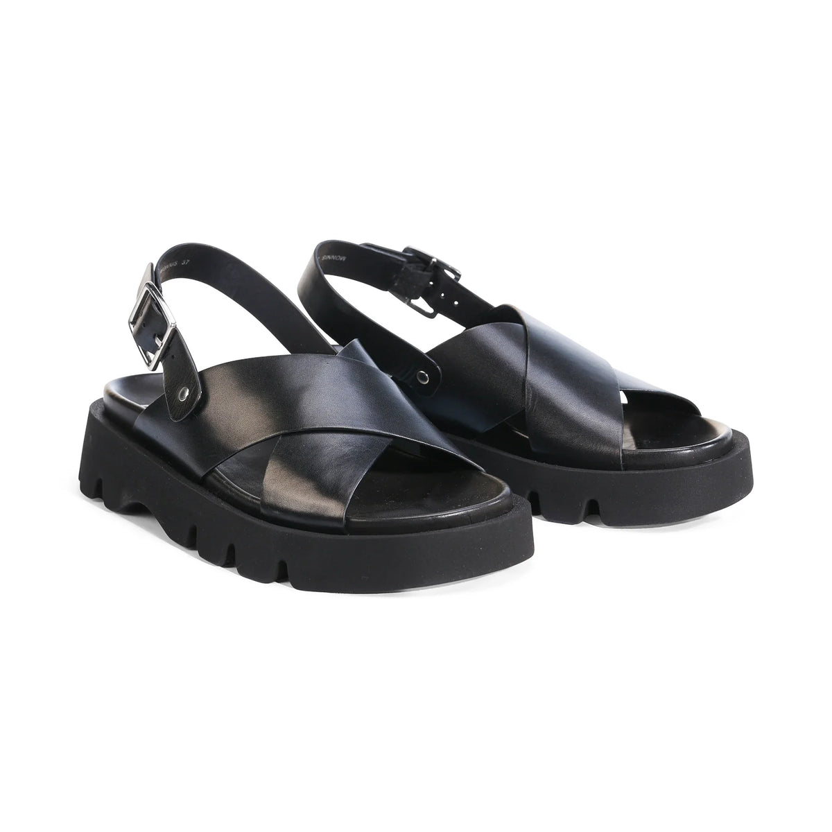 EOS Monnis Black Leather Flatform Sandals