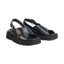Load image into Gallery viewer, EOS Monnis Black Leather Flatform Sandals
