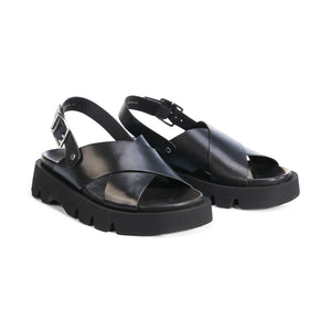 EOS Monnis Black Leather Flatform Sandals