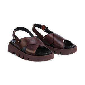 EOS Monnis Chestnut Leather Flatform Sandals