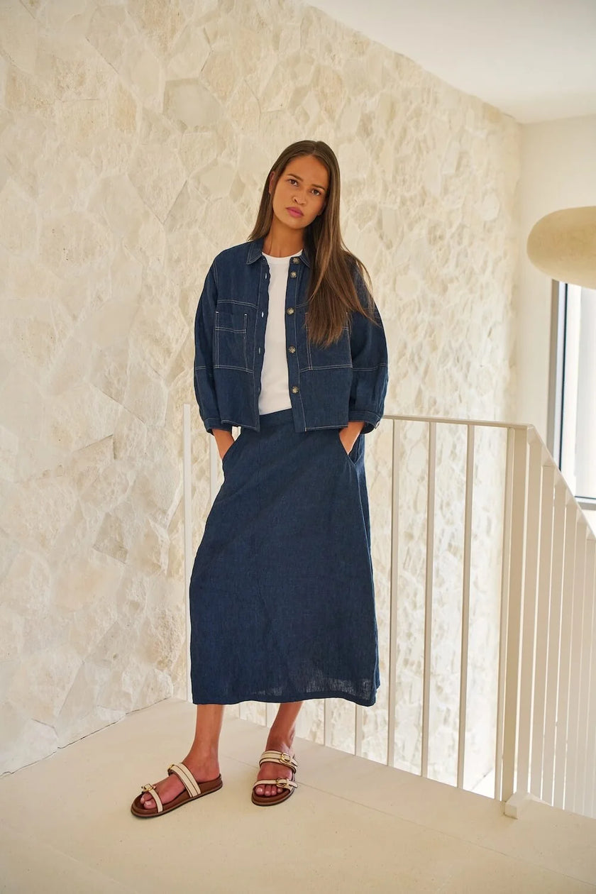 O&J Naturals GA736 Linen Skirt Eclipse
