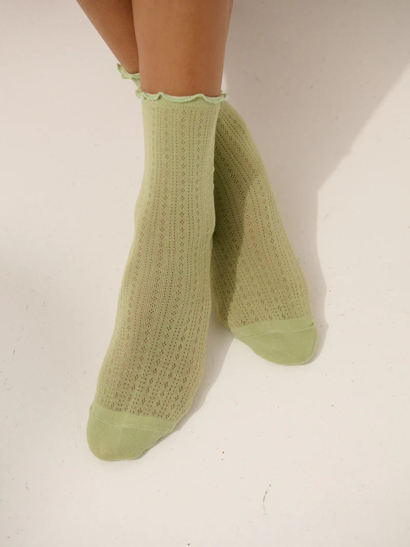 Angels Whisper Marshmallow Frill Mesh Socks Green