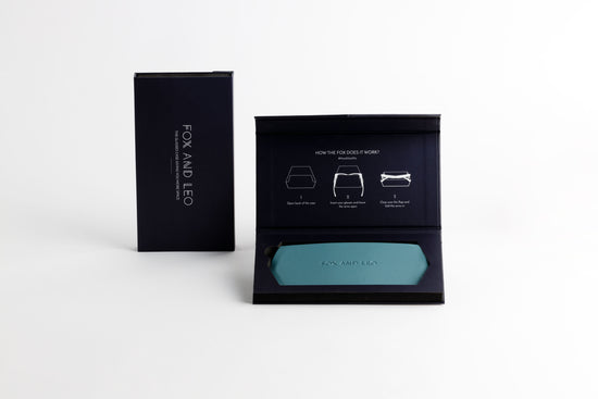 Fox and Leo Slimline Leather Glasses Case Teal