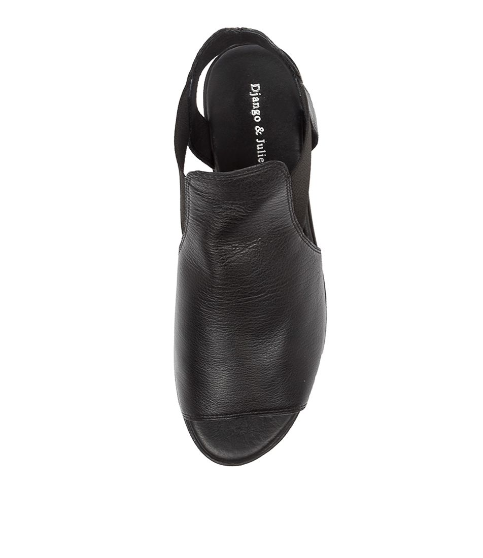 Django & Juliette Ozie Platform Sandals Black Leather Black Sole