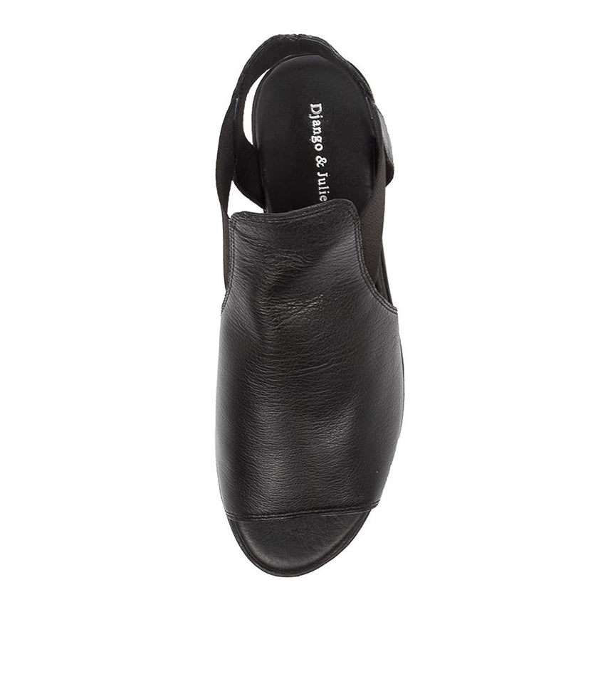Django & Juliette Ozie Platform Sandals Black Leather Black Sole