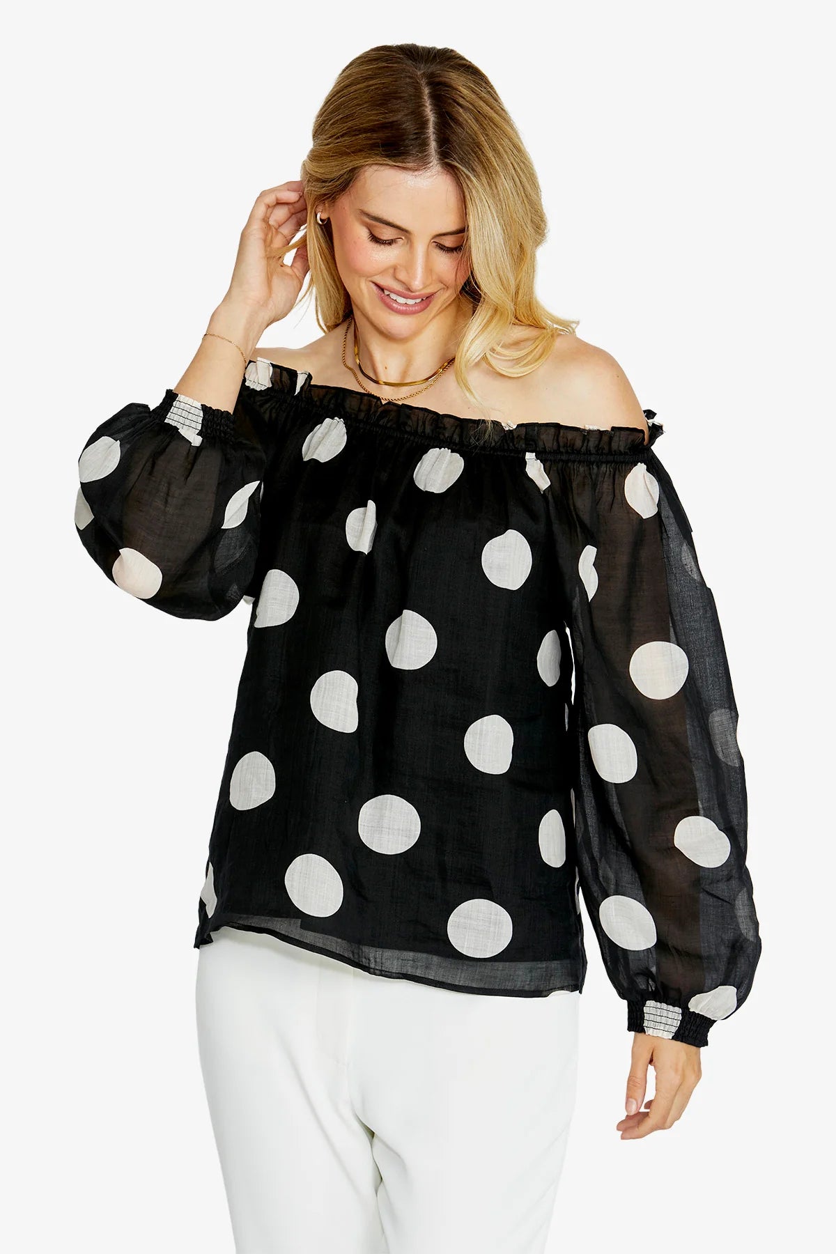 Pingpong Rory Off Shoulder Blouse Spot Print