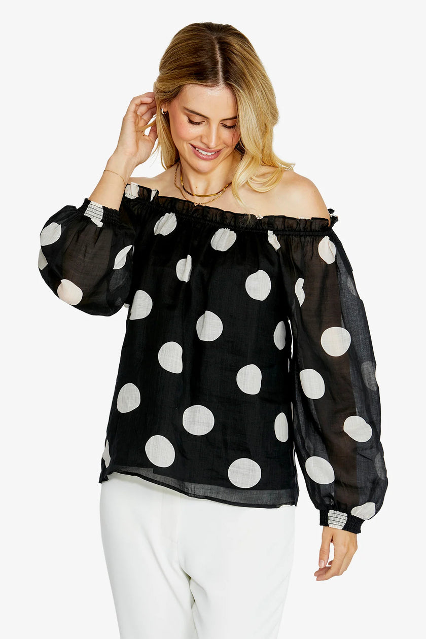 Pingpong Rory Off Shoulder Blouse Spot Print