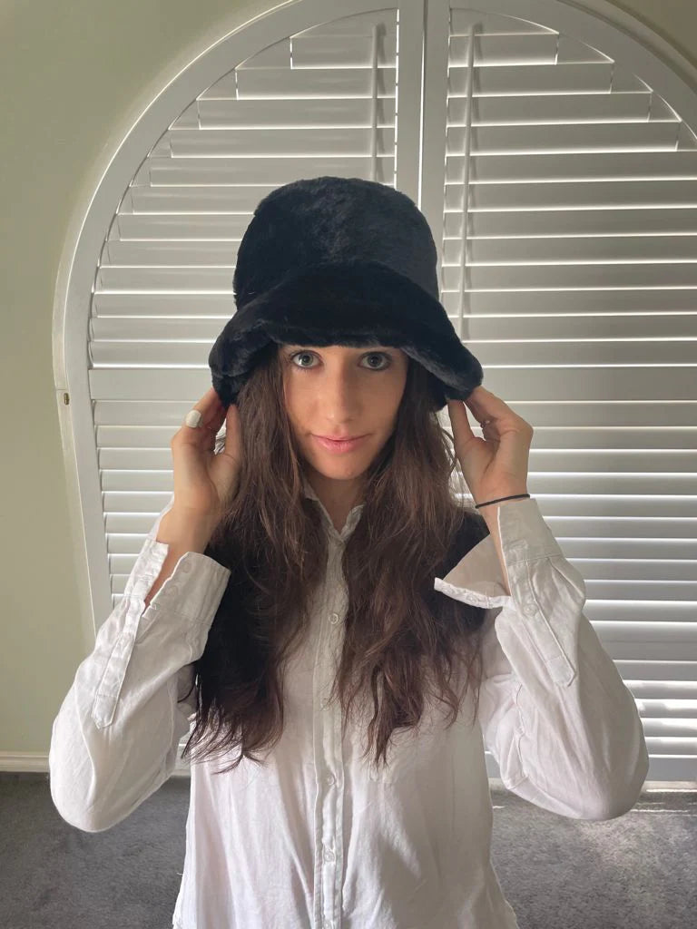 Cinnamon Creations Faux Fur Bucket Hat Black