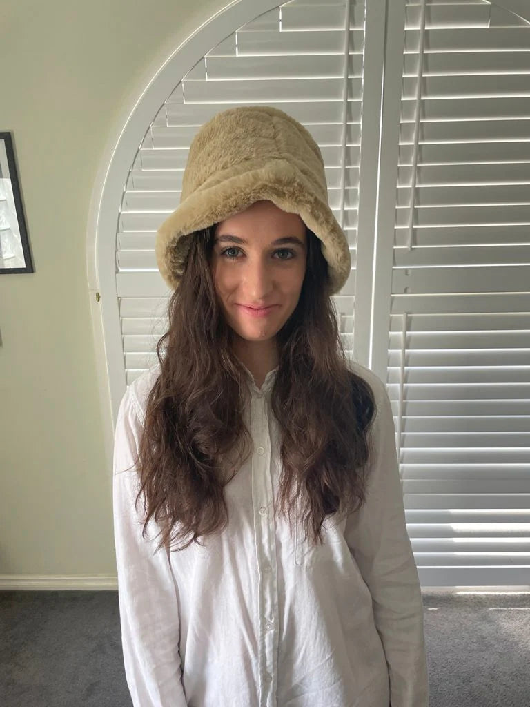 Cinnamon Creations Faux Fur Bucket Hat Beige