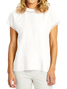 Ping Pong Jade Linen Trim Top White