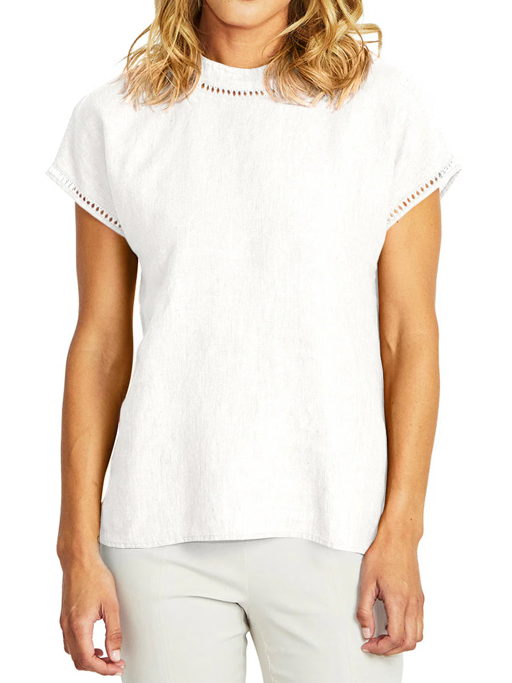 Ping Pong Jade Linen Trim Top White