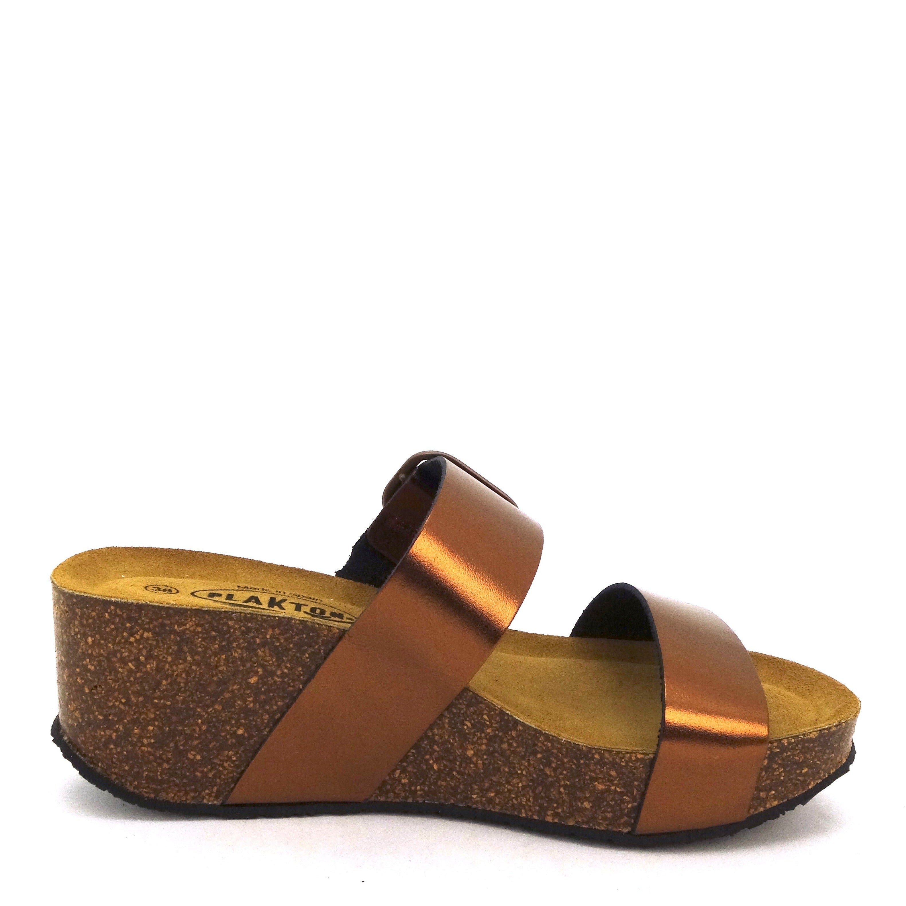 Plakton Sox Terracotta Metallic Leather Cork Platform Slides