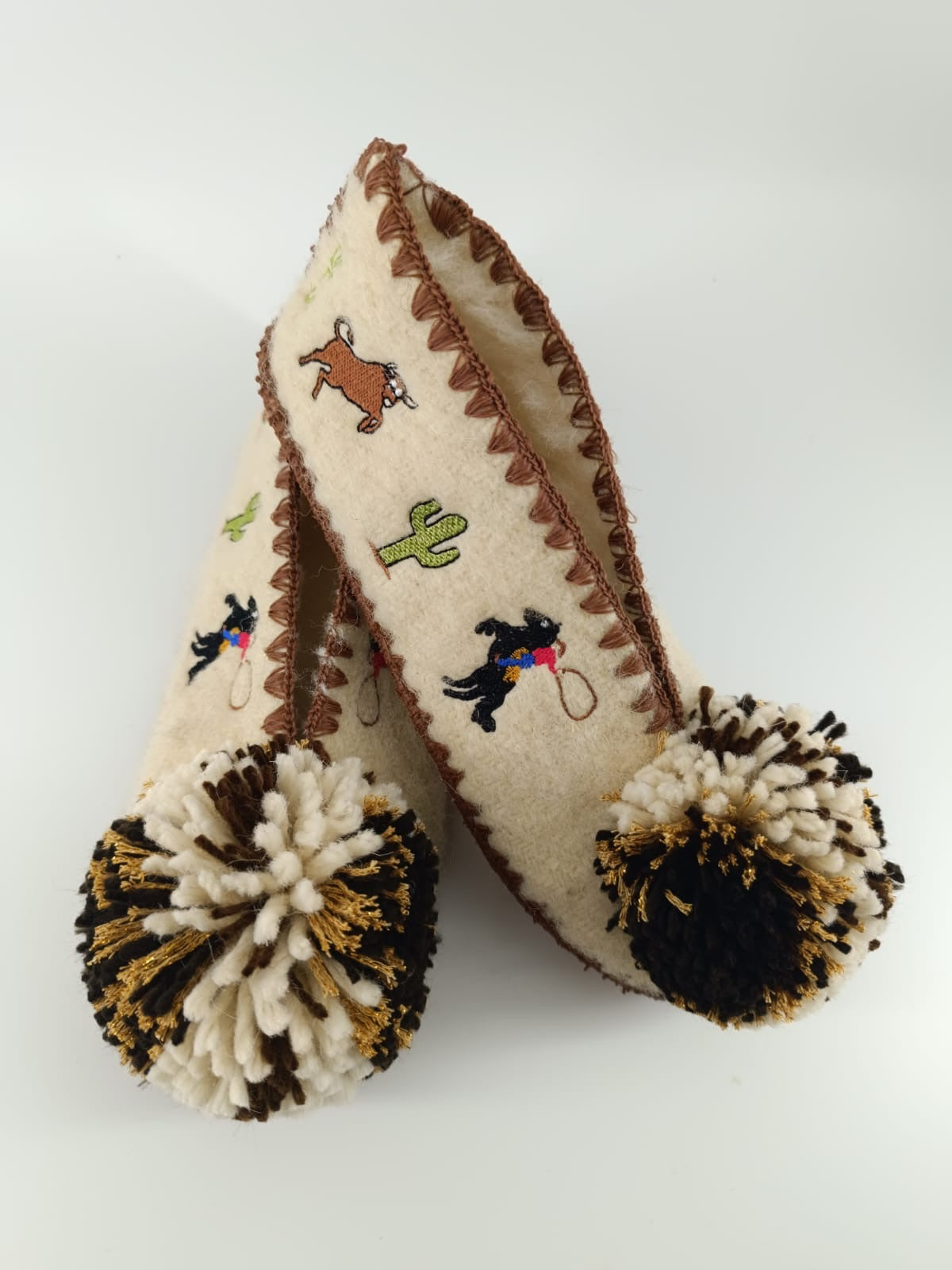 Freeing Venus Prickly Pair Artisan Wool Pompom Slippers