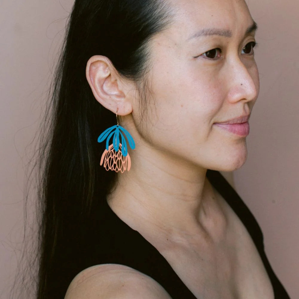DENZ Protea Flower Earrings Teal/ Orange