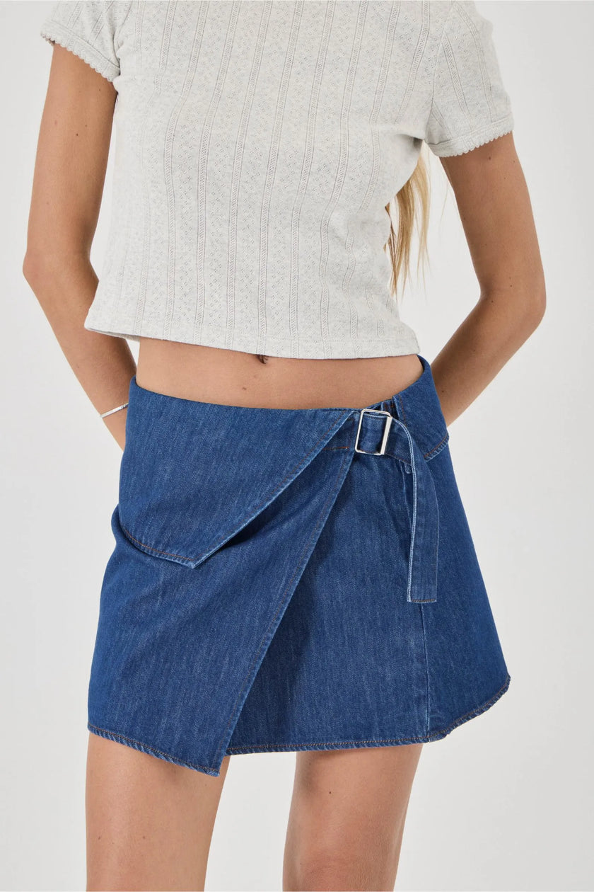 Rollas Lenny Wrap Mini Blue Smoke Rinse Denim