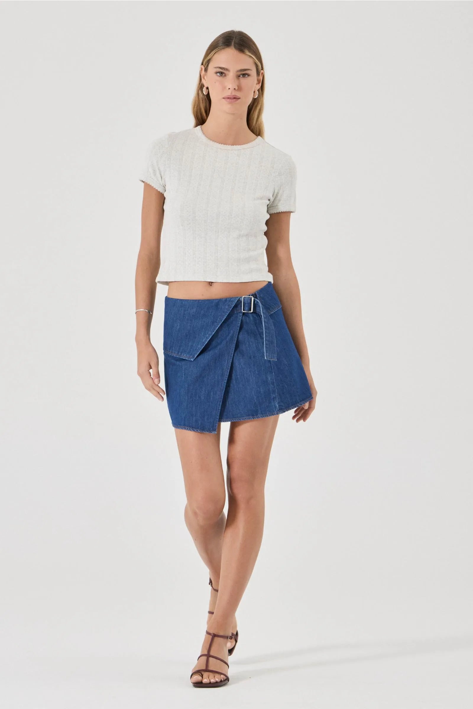 Rollas Lenny Wrap Mini Blue Smoke Rinse Denim