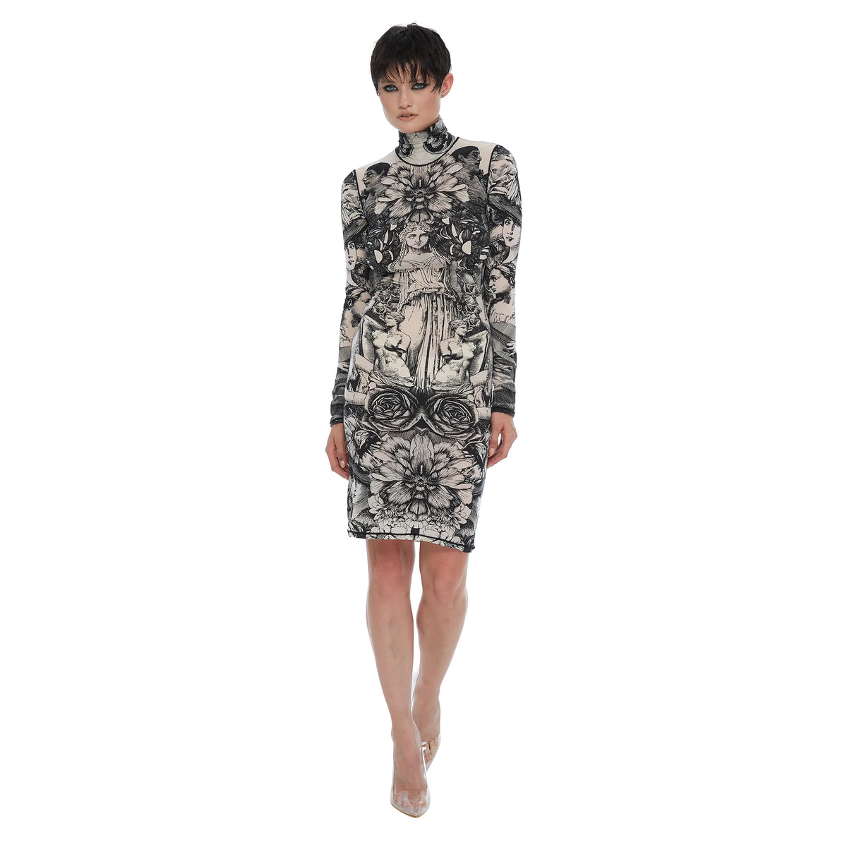 The Esoteric World Roll Neck Mini Dress Nude/ Black – Miss Gladys Sym Choon
