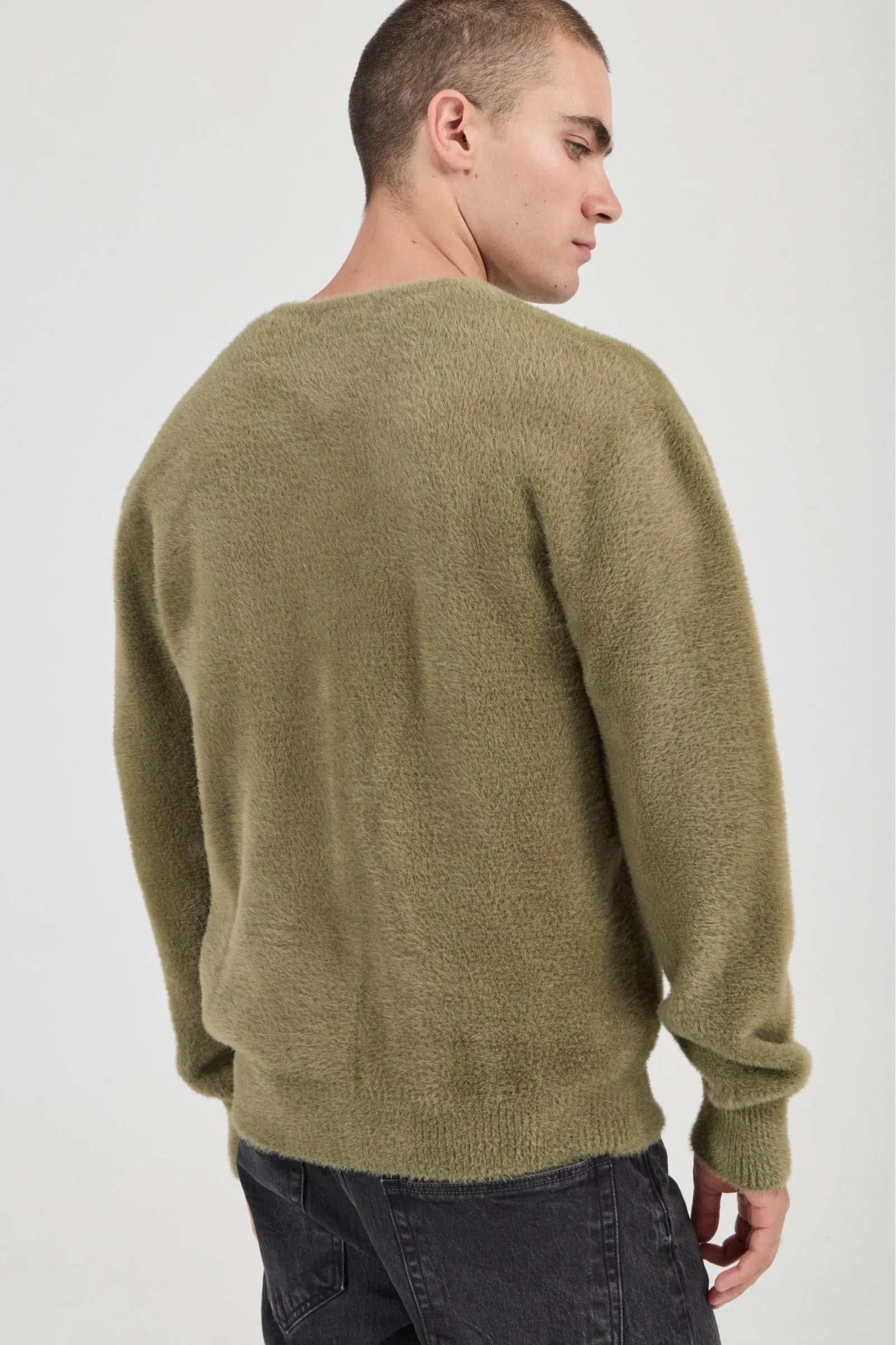 Rollas Shag V-Neck Knit Moss