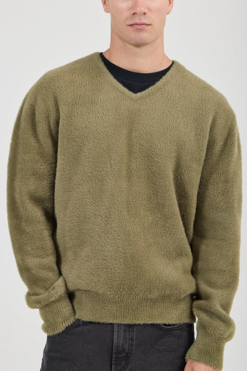 Rollas Shag V-Neck Knit Moss