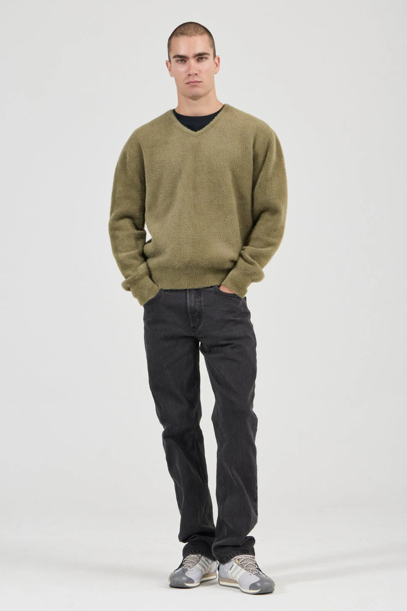 Rollas Shag V-Neck Knit Moss