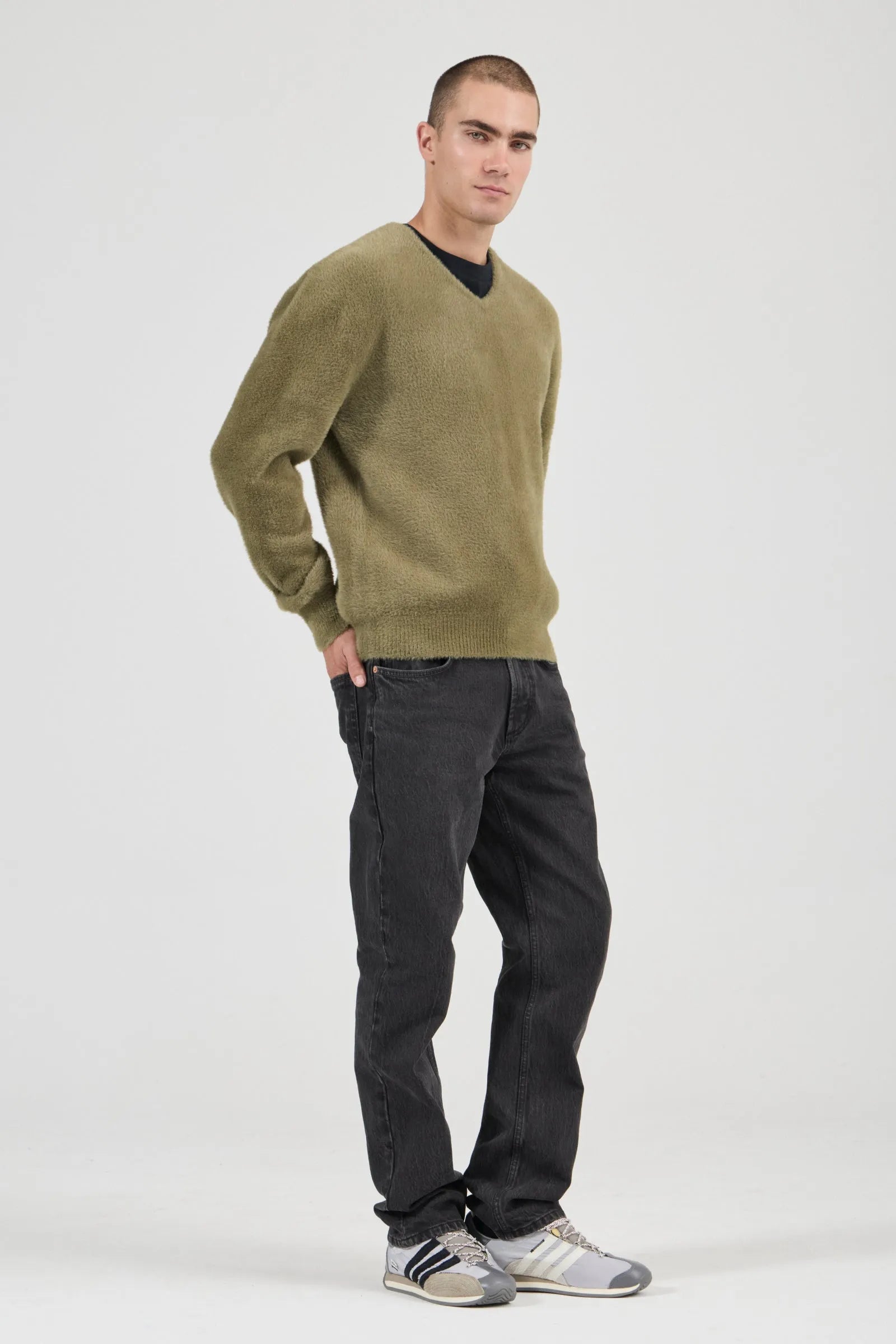 Rollas Shag V-Neck Knit Moss