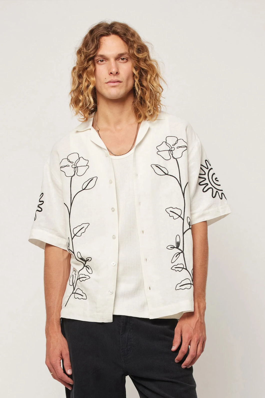 Rollas Suns Up Flower Bowler Shirt Off White