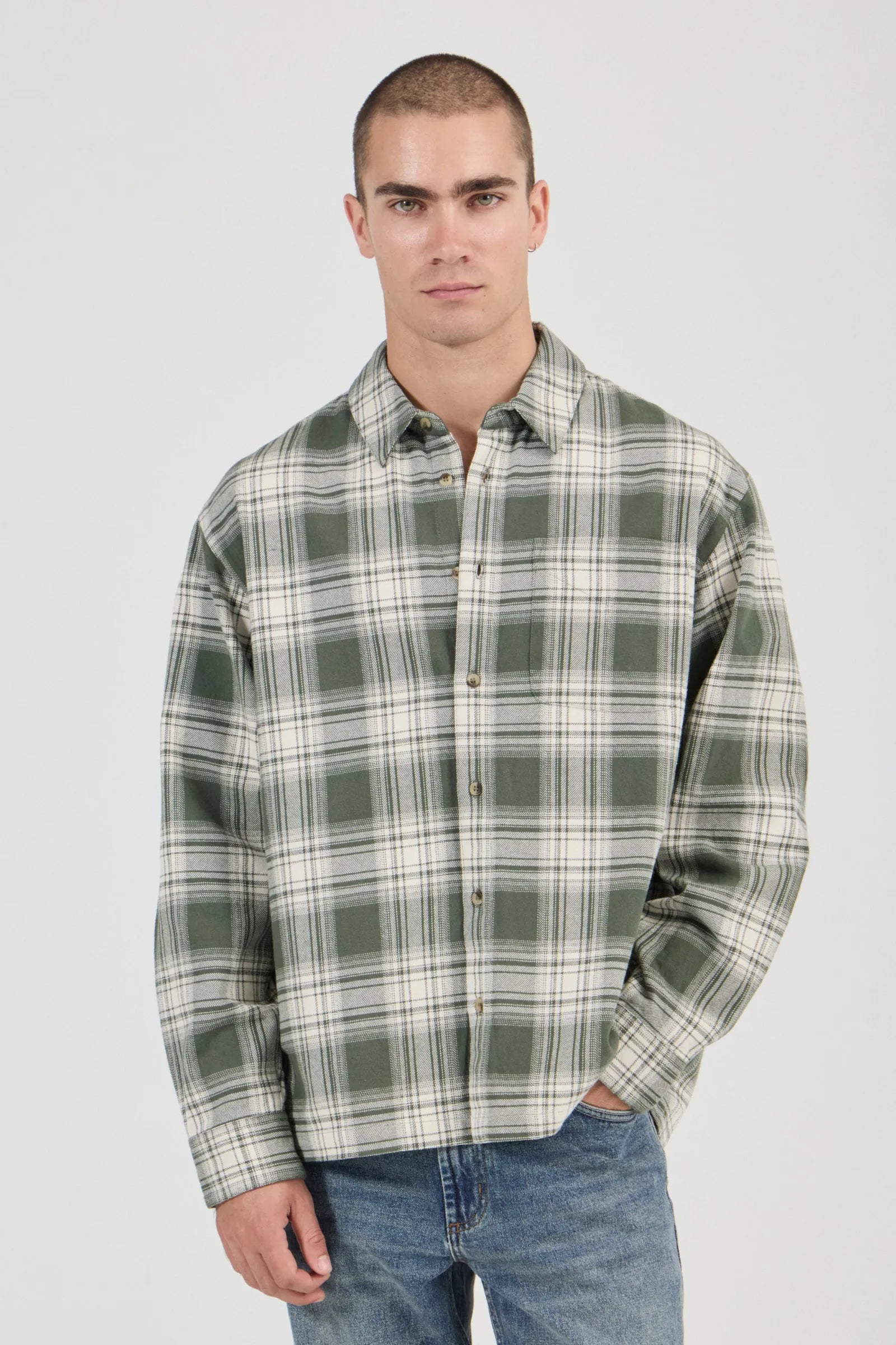 Rollas Campus Heavy Check LS Shirt Olive