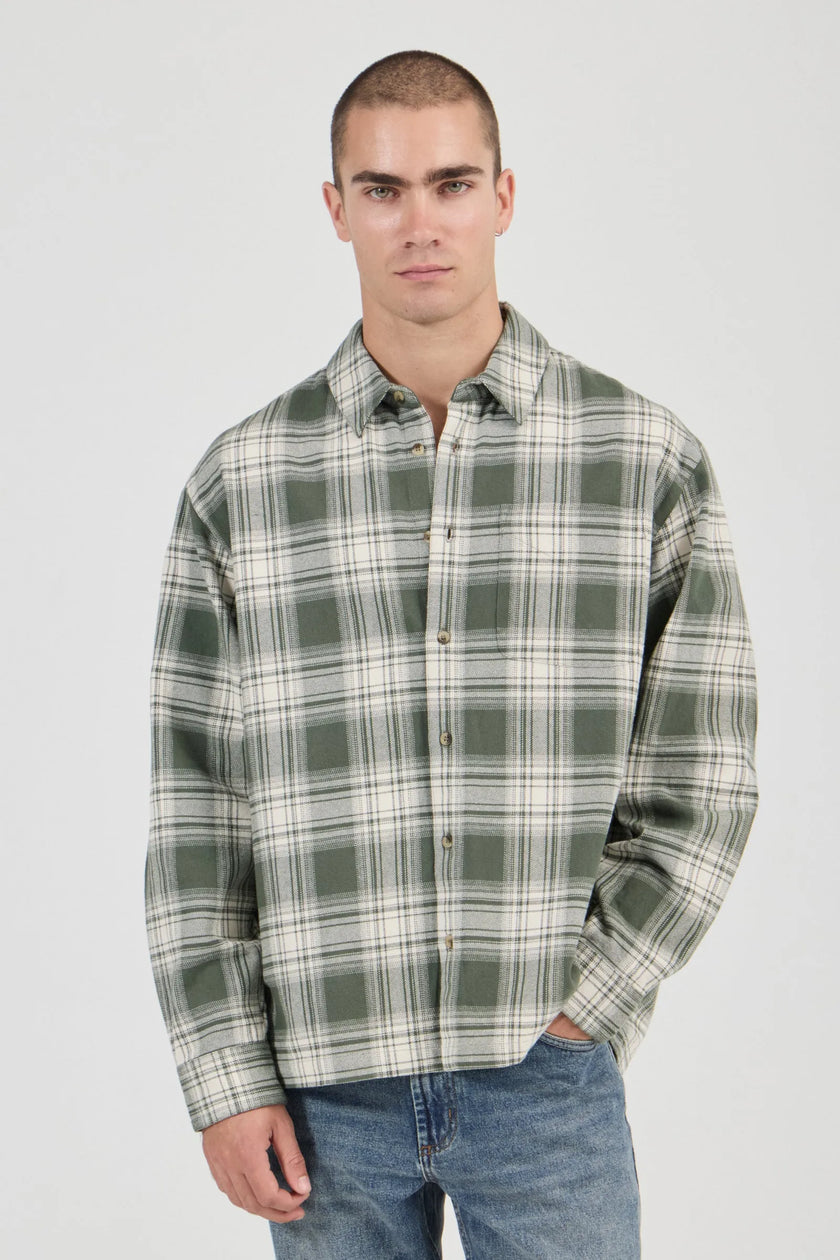 Rollas Campus Heavy Check LS Shirt Olive