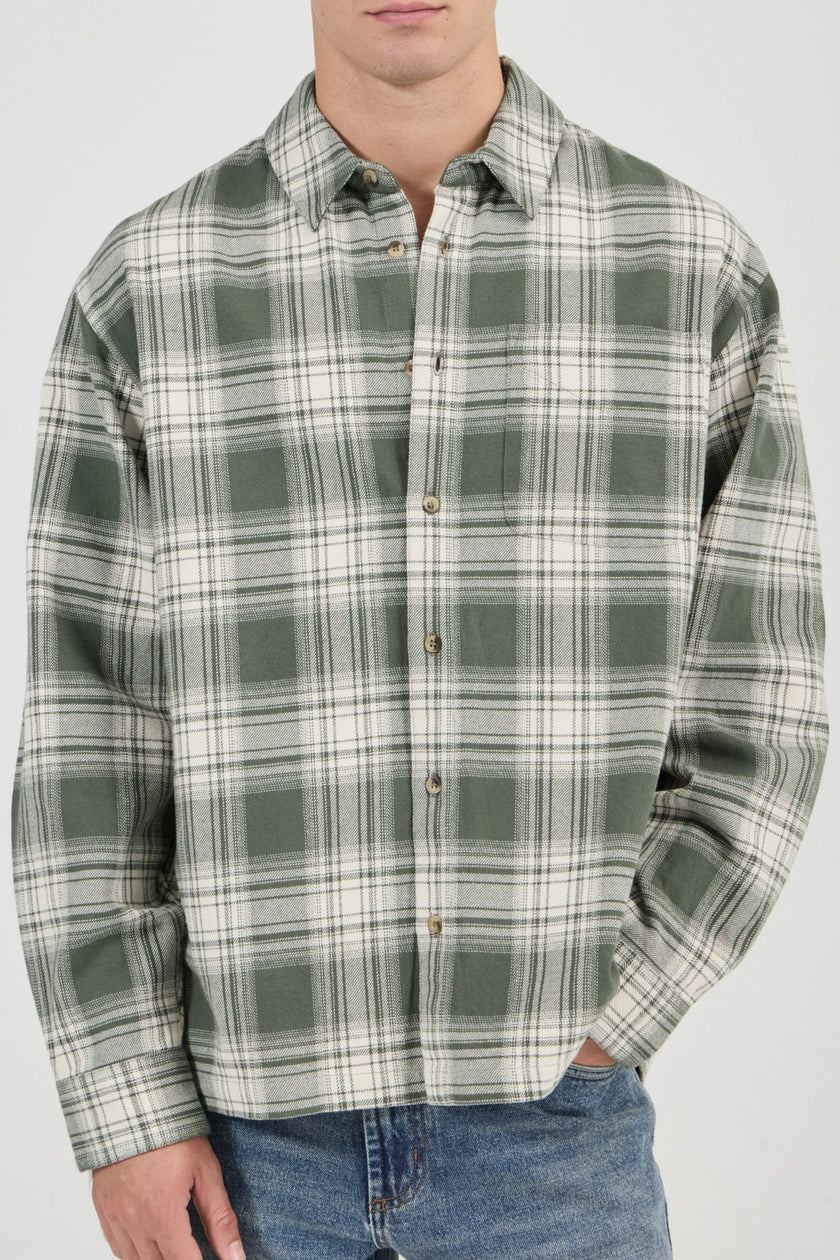 Rollas Campus Heavy Check LS Shirt Olive
