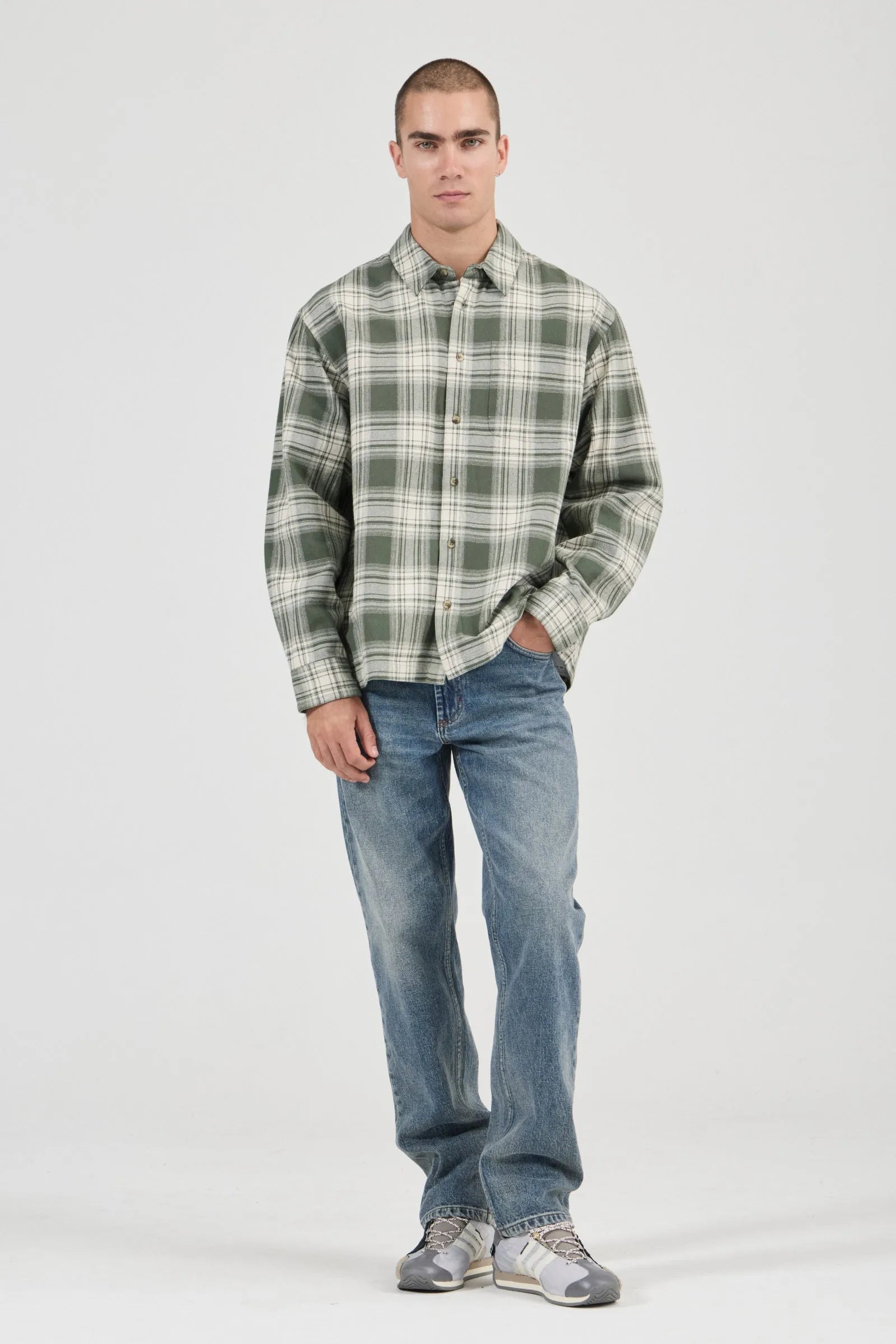 Rollas Campus Heavy Check LS Shirt Olive