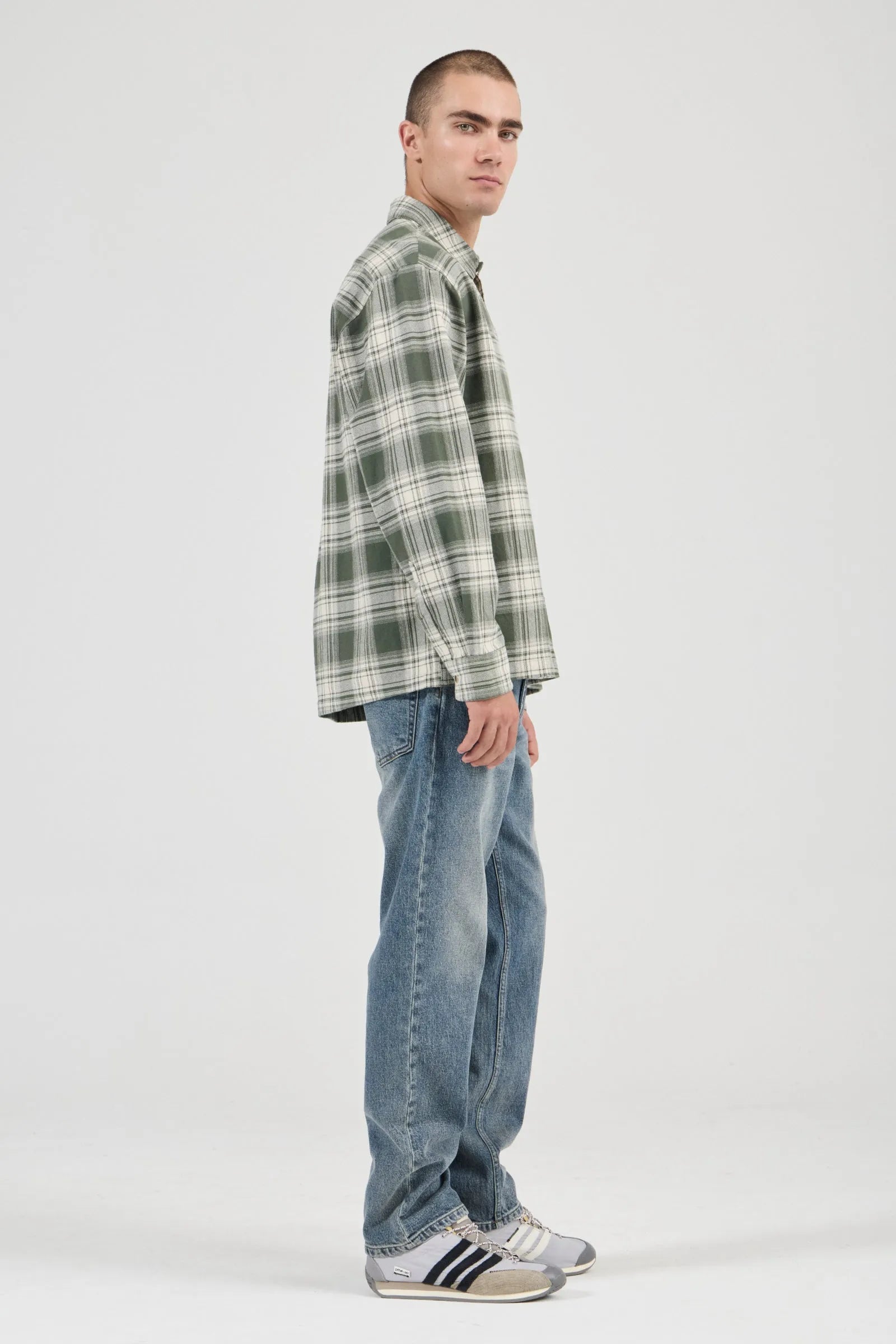 Rollas Campus Heavy Check LS Shirt Olive
