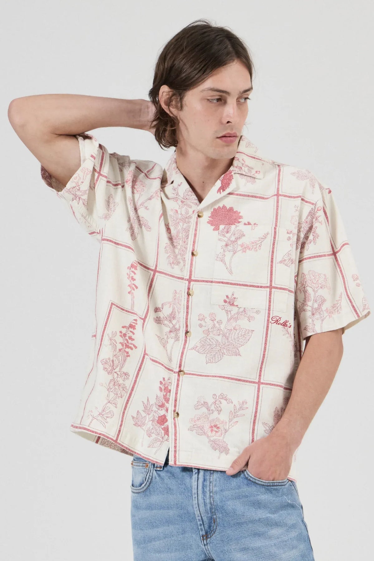 Rollas Botanicals Bowler Shirt White/Red