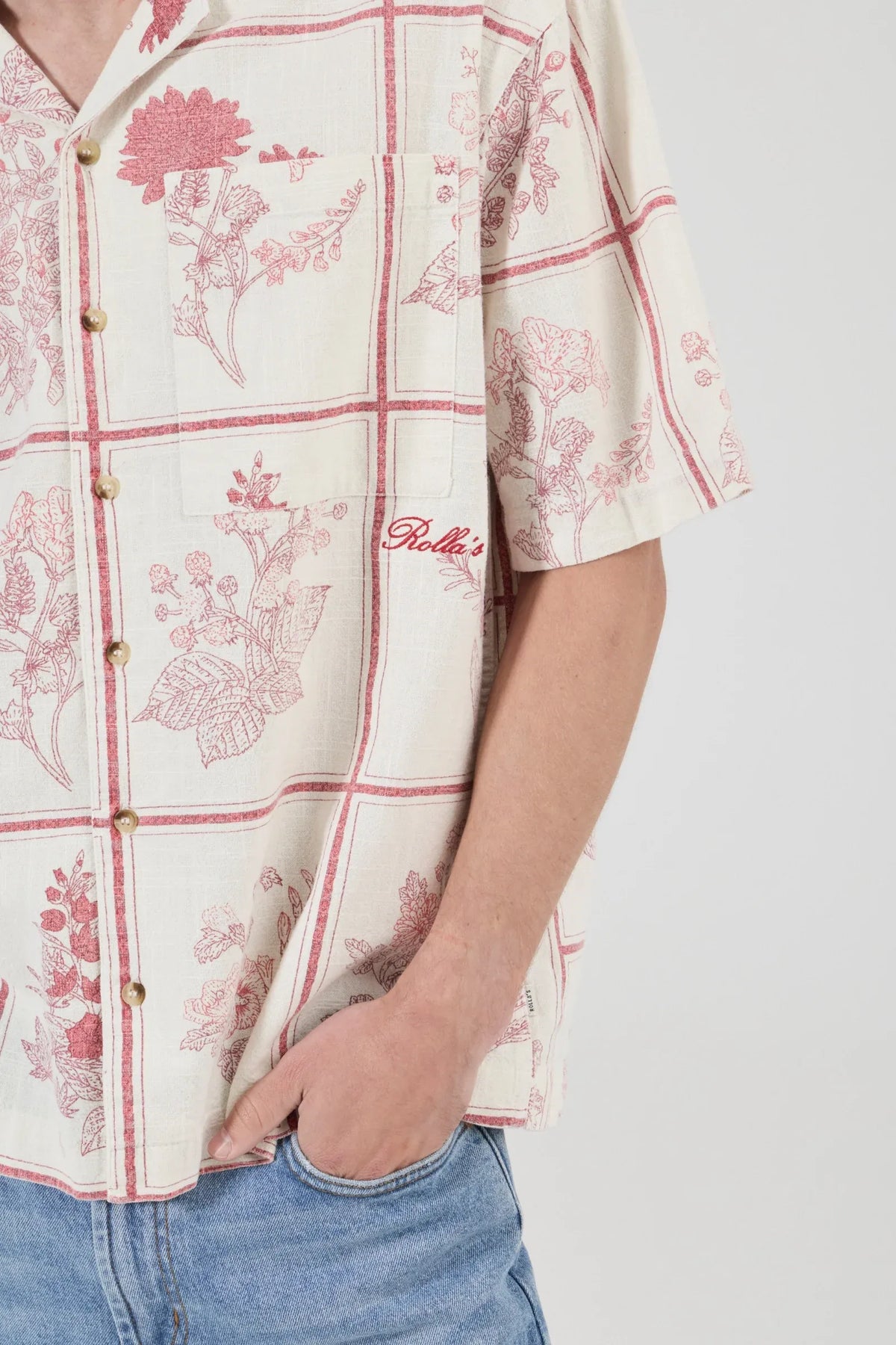Rollas Botanicals Bowler Shirt White/Red