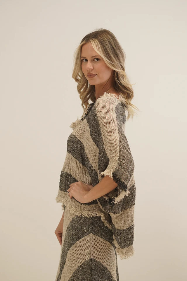 Rustic Linen Sarita Top Natural/ Black