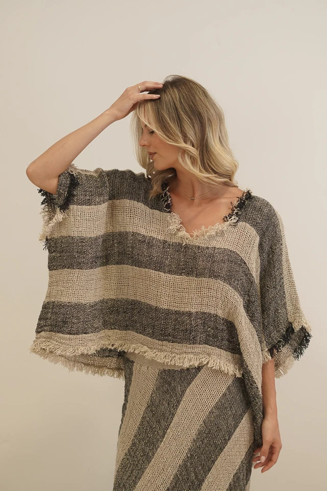 Rustic Linen Sarita Top Natural/ Black