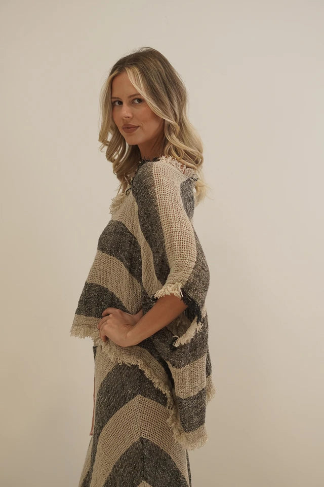 Rustic Linen Sarita Top Natural/ Black